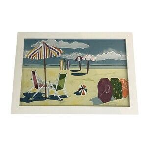 Beach Scene 3 D Art On Glass Stain Glass Style Colorful Wall Decor Picture Coast